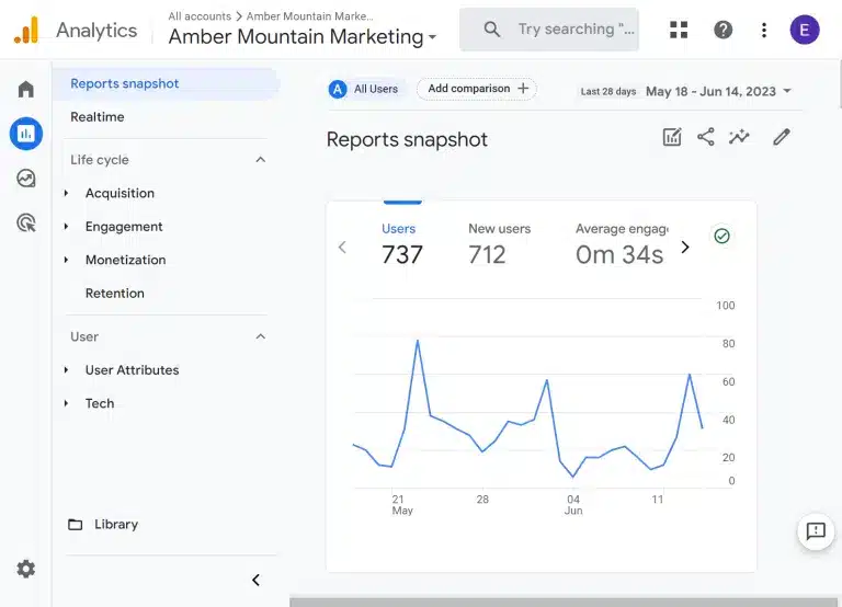 Google Analytics Dashboard | Marketing Tools | Amber Mountain Marketing Google Analytics 4