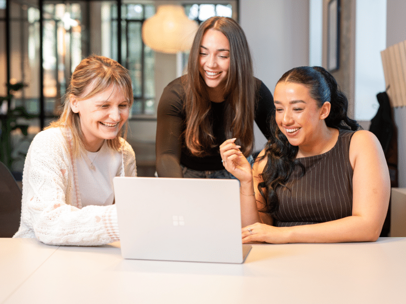 Jess presenting to two girls