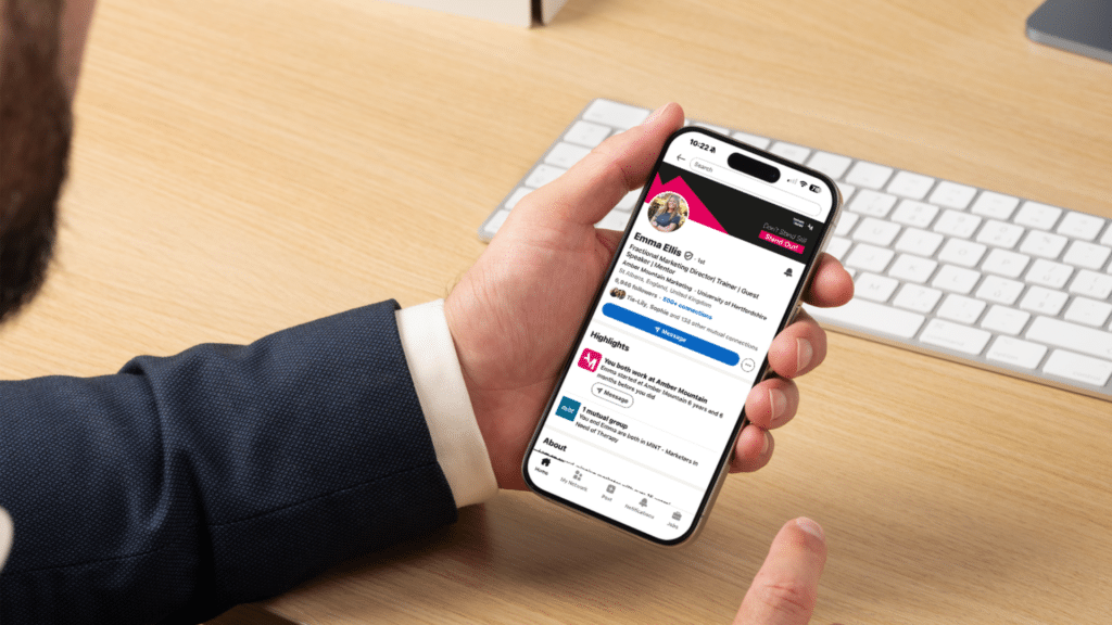 Emma Ellis' LinkedIn Profile on Phone